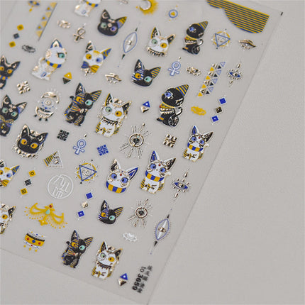 1pcs 5D Egypt Cat Nail Art Kawaii Stickers Bronzing Cartoon Cat Design Self Adhesive Manicure Decals Decoration Accessories DIY