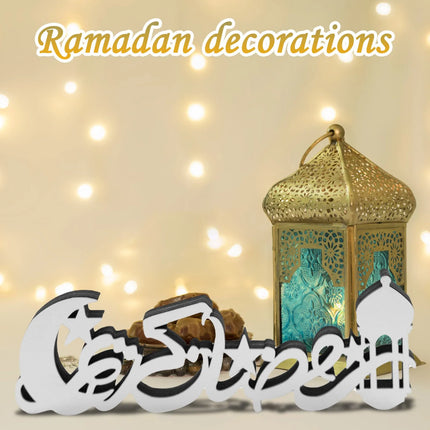 Moon Star Ramadan Wooden Sign Muslim Islamic Kareem Iftar EID Mubarak Rustic Home Table Centrepiece Tabletop Art Decoration Gift