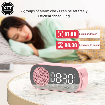 New Wireless Bluetooth Speaker HD Mirror TF Card FM Radio HIFI Music Sound Box Mini Portable Speaker with Clock Alarm Function