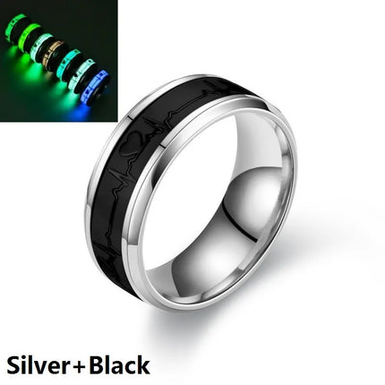 SMJEL Fashion Heartbeat Luminous Ring for Women Men Fluorescent Rings Heart Glow In Dark Stainless Steel Couple Ring JewelryGift