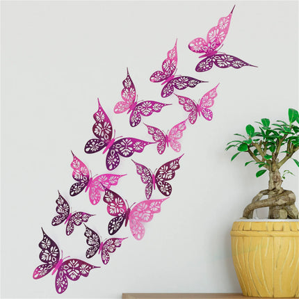 12PC 3D Hollow Butterfly Wall Décor 3 Sizes Butterfly Decor Hollow Carving Butterfly Exquisite Design Party Cake Decorations