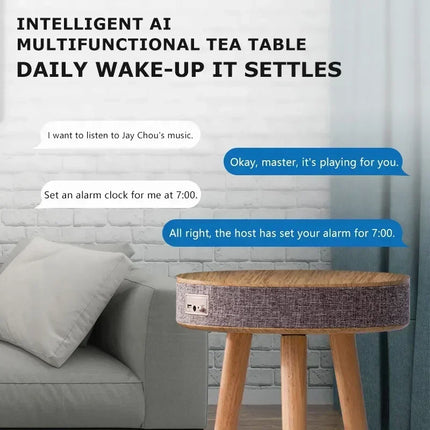 Wooden Coffee Table Portable Bluetooth Speaker Smart Speaker Tripod Table 9000 MAh with Wireless Charger and USB Charging Stand