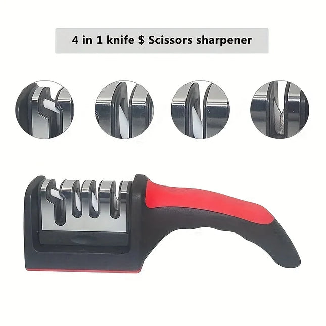 4-Stage Kitchen Knife Sharpener - Diamond & Ceramic Rods, Tungsten Steel Blades - Easy Manual Sharpening Tool for Home Use