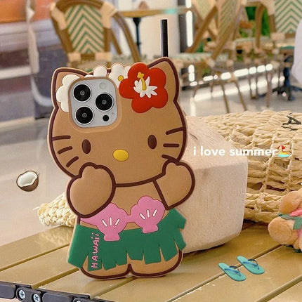 Cute 3D Cartoon Grass Skirts Sanrios Hello Kitty Phone Case for IPhone 15 14 13 12 11 Pro Max Silicone Soft Back Cover Y2k Girl