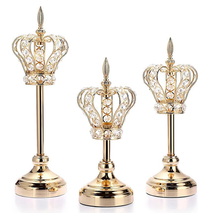 European Crown Crystal Candlestick Decorations Wedding Party Props Home Decoration Electroplating Iron Art