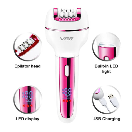 Original VGR 3in1 Epilator Women Electric Shaver For Face & Body Rechargeable Lady Trimmer Hair Removal Bikini Underarms Legs