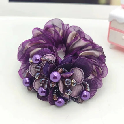 Bow Hair Fantaisie Tie  Elastic Hair Bands  Yarn Silk Flower  Headdress Elastique Cheveux Fille for Hair Accessories Woman