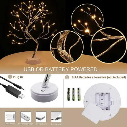 1PC 108 Leds Tree Light With USB&Battery Operated Touch Switch Copper Wire Tree Branch Lamp For Outdoor And Indoor Decoration