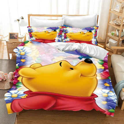 Kids Winnie the Pooh Duvet Cover Set 100% Polyester 3D Digital Printing Cute Cartoon Duvet Cover Bedding Bedroom Set