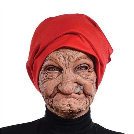 Halloween Mask Smoking Old Grandmother Latex Masks Realistic Costume Cosplay Props