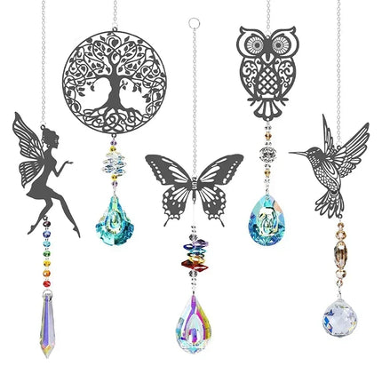 Hanging Crystal Wind Chimes Sun Catcher Fairy Butterflies Stained Glass Sun Catcher Window Drop Bell for Room Garden Decor