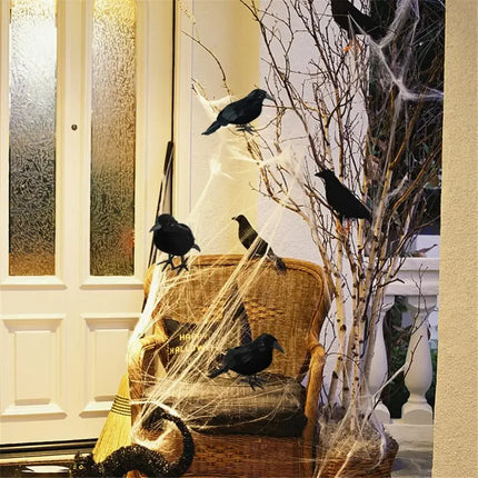 1-12PCS Simulation Halloween Crows Animal Model Halloween Crows and Ravens Decor for Halloween Party Home Decoration Supplies