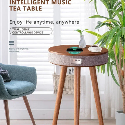 Wooden Coffee Table Portable Bluetooth Speaker Smart Speaker Tripod Table 9000 MAh with Wireless Charger and USB Charging Stand