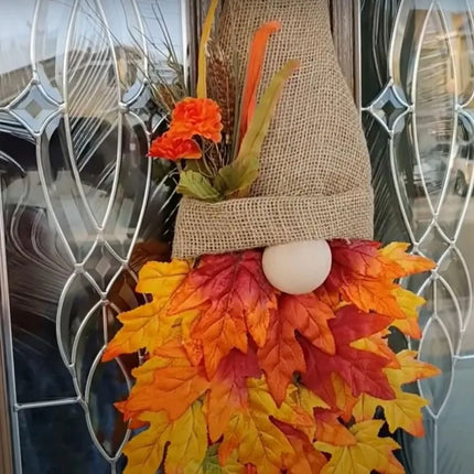 Autumn Wreath Gnome Hat Maple Leaf Wreath Christmas Decoration Front Door Hanging Ornament Window Restaurant Home Decor