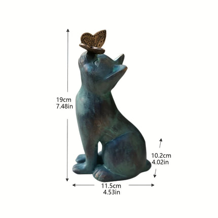 1pc Curious Cat with Butterfly Indoor Outdoor Cute Decorative Figurine Resin Ornament