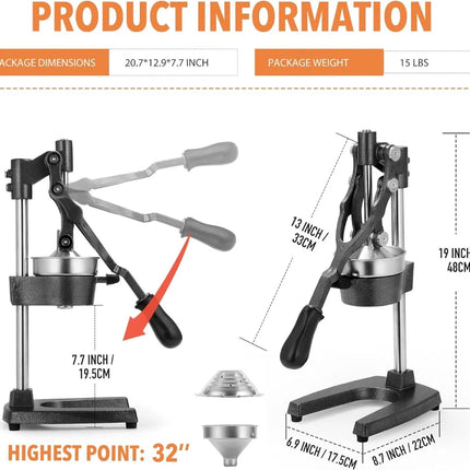 Commercial Heavy Duty Cast Iron Hand Press Manual Orange Citrus Lemon Lime Grapefruit Pomegranate Fruit Juice Squeezer Machine