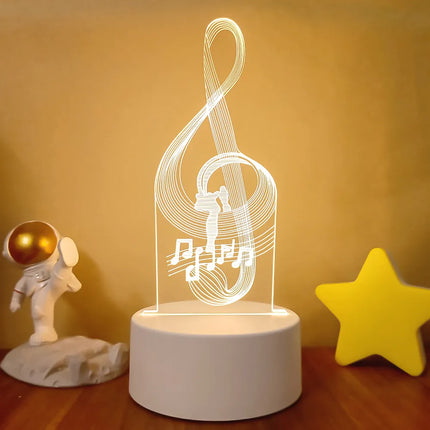 New 3d Illusion Baby Night Light Musical Note Hologram Nightlight for Home Decoration Usb Lamp Musical Souven warm white lights