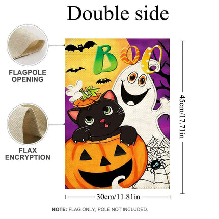 1PC  Boo Halloween Pattern Linen Cotton Garden Flag Banner Indoor Outdoor Home Garden Hanging Decor