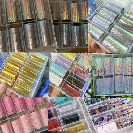 1box Luxury Design Nail Foils for Transfer Paper Stickers Sliders Adhesive Nails Wraps DIY Water Marble Nail Art Decorations