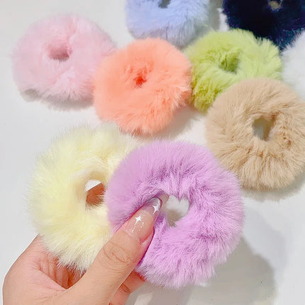 New Colorful Fluffy Hair Band For Women Girls Ponytail Holder Hair Tie Plush Scrunchie Rubber Band Fashion Hair Accessories