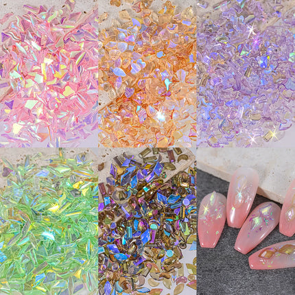 100pcs 3D Irregular Aurora Crystal Rhinestones Multi Shapes Aurora Nail Gems 6 Colors Flatback Shiny Nail Art Rhinestones Charms