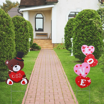 Valentines Day Plastic Stakes Outdoor Decorations Valentines Yard Signs Valentines Day Decorations Love Bear Heart Decor