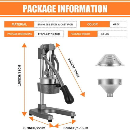 Commercial Heavy Duty Cast Iron Hand Press Manual Orange Citrus Lemon Lime Grapefruit Pomegranate Fruit Juice Squeezer Machine