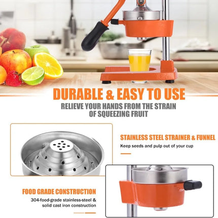 Commercial Heavy Duty Cast Iron Hand Press Manual Orange Citrus Lemon Lime Grapefruit Pomegranate Fruit Juice Squeezer Machine