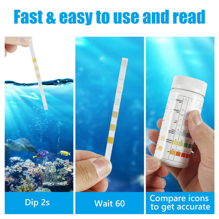 100Pcs Aquarium Test Strips Water Quality Test Strip 7in1 Fish Tank Test Kit Freshwater Saltwater Aquarium Water pH Test Strips