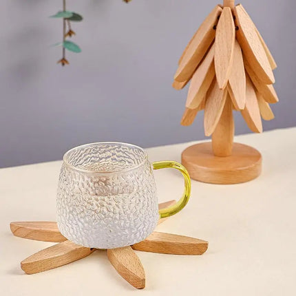 Wooden Trivets for Hot Dishes Folding Tree Shape Black Walnut Table Mat Holders Heat Insulated Pad Set Coasters for Pots