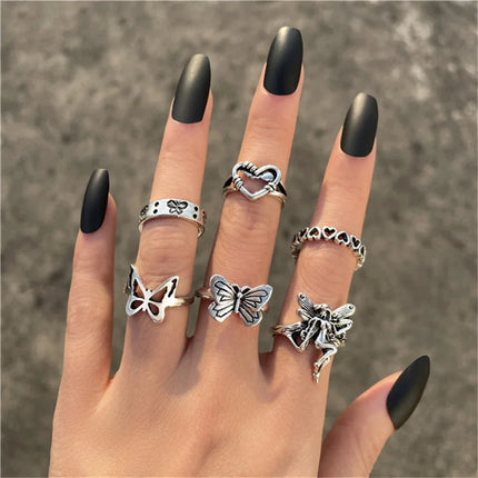 16Pcs/set Punk Finger Rings Minimalist Smooth Gold Color Black Geometric Metal Rings for Women Girls 2022 Trendy Party Jewelry