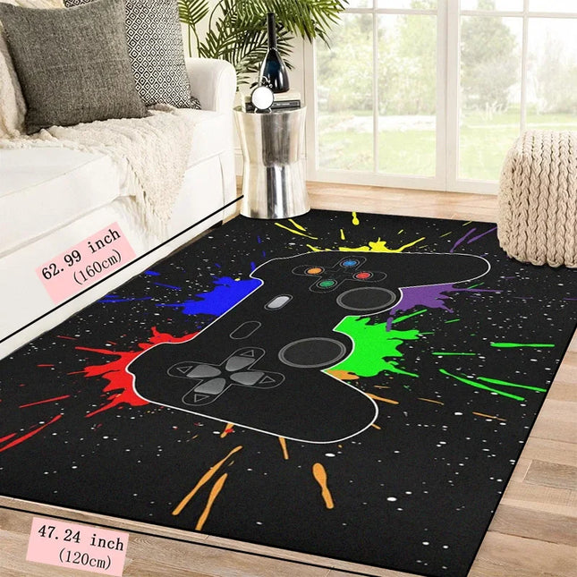 Large Area Rugs Gamer Carpet Black Gamepad for Living Room Home Decor Game Controller Patterns Decoration Gaming Boys Paint Rug