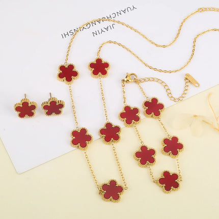 New Hot Trendy Luxury Five Leaf Flower Necklace Jewelry Earrings for Women Gift Fashion 316L Stainless Steel Clover Bracelets