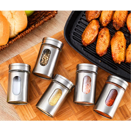 Stainless Steel Seasoning Spice Storage Box Condiment Bottles Shaker Jars Organizer BBQ Cooking Herbs Toothpick Holder