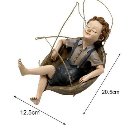 Swing Boy Shape Hanging Statue Decor Vivid Delicate Resin Hanging Statue Model Figurine Handicraft	for Garden