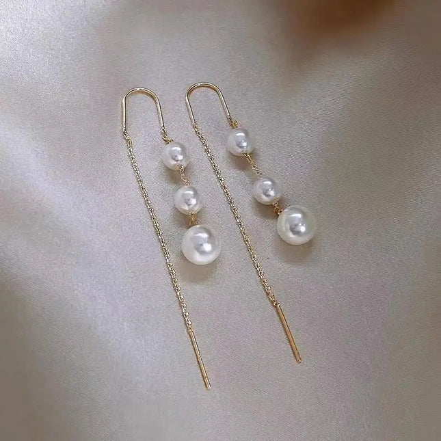 Korean Exquisite Imitation Pearl Tassel Drop Earring For Women Shiny  Zircon Flower Leaf Long Ear Line Geometric Earring Jewelry