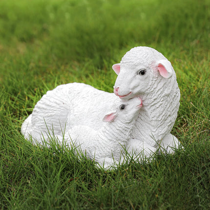 2 pcs Resin Figurine Lamb Ornament Decor for Garden Farmyard Artificial Lamb Mother Baby Sheep Outdoor Sculptures for Garden