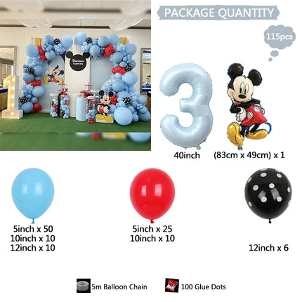 115pcs Disney Mickey Mouse Mickey Mickey themed Party balloons Blue latex balloon garland Arch Kit kid birthday party decoration