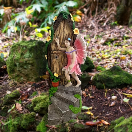 1pc garden decoration statue fairy door secret magic elf knocking fairy decorative ornaments