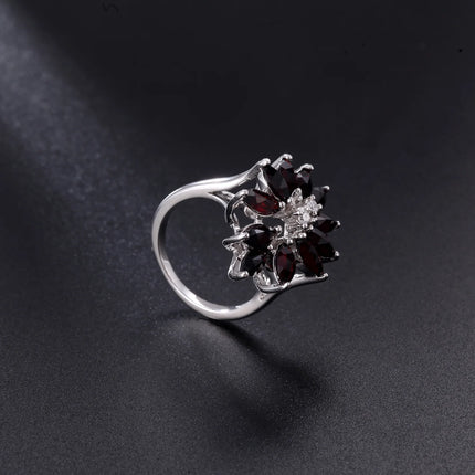 GEM'S BALLET Vintage Cluster Ring Pear Natural Black Garnet Gemstone 925 Sterling Silver Statement Rings for Women