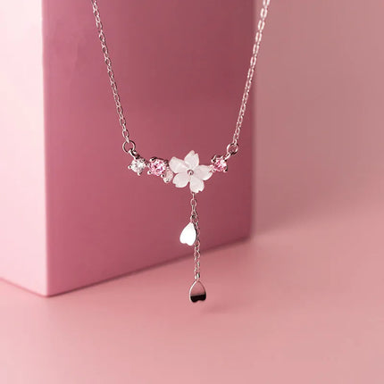 Exquisite Cherry Blossoms Flower Necklace For Women Crystal Zircon Rose Heart Butterfly Clavicle Chain Wedding Romantic Jewelry