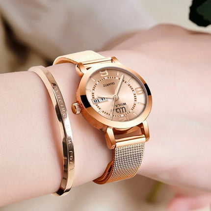 Women Wrist Watches For Ladies Wrist Watches Top Brand Luxury 2024 Rose Gold Stainless Steel Calendar Female Clock High Quality