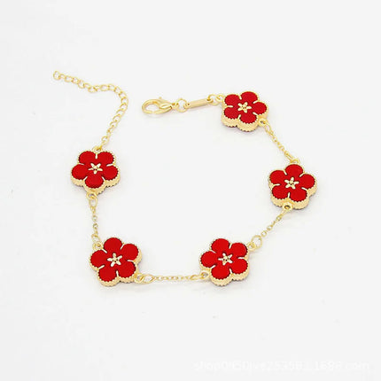 Korean New Sweet Five Leaves Flower Bracelets For Women Double Sided Flowers Metal Bracelet Bride Wedding Party Charm Jewelry