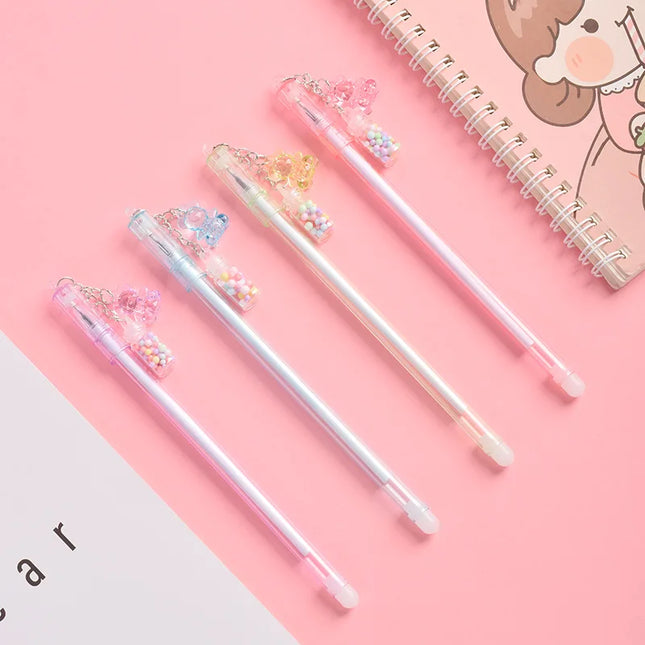 1pc Erasable Pen Cute Cartoon Drifting Bottle Bear Pendant Gel Pen School Office Stationery Supplies Creative Sweet Lovely Pens