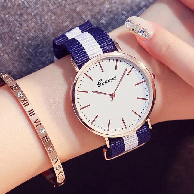 Luxury Brand Quartz Watches Women Simple Thin Women Wrist Watches Fashion Stripe Nylon Strap Lady Clock Gift Relogio Feminino