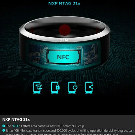 Fashion NFC Control Smart Ring New Electronic Bluetooth Ring Solar Ring IC Rewritable Analog Access Card Tag Key Ip68 Waterproof