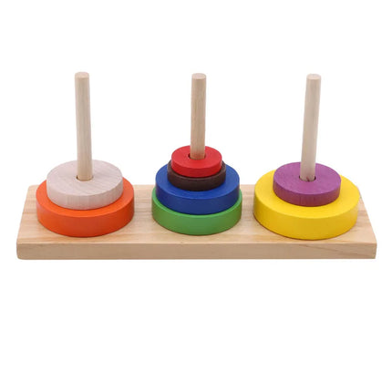 Color Eight  Layer Tower Of Hanoi Adult Classical Intelligence Education Puzzle Wooden Toys