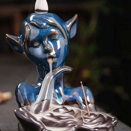 Creative European Style Backflow Incense Burner, Ceramic Elf Girl Incense Burner Romantic Valentine's Day Gift (Without Incense)