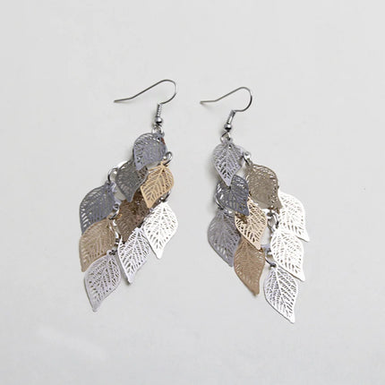 Exaggerated Bohemian Leaf Dangle Earrings - Stainless Steel Ethnic Jewelry for Women