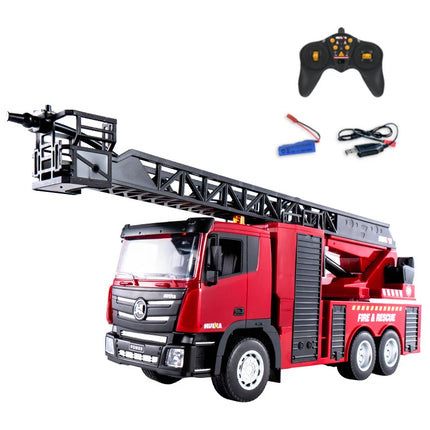 HUINA 1:18 9 Channel Remote Control Alloy Fire Sprinkler Truck Toys for Boys Girls LED RC Fire Fighting Truck with Aerial Ladder